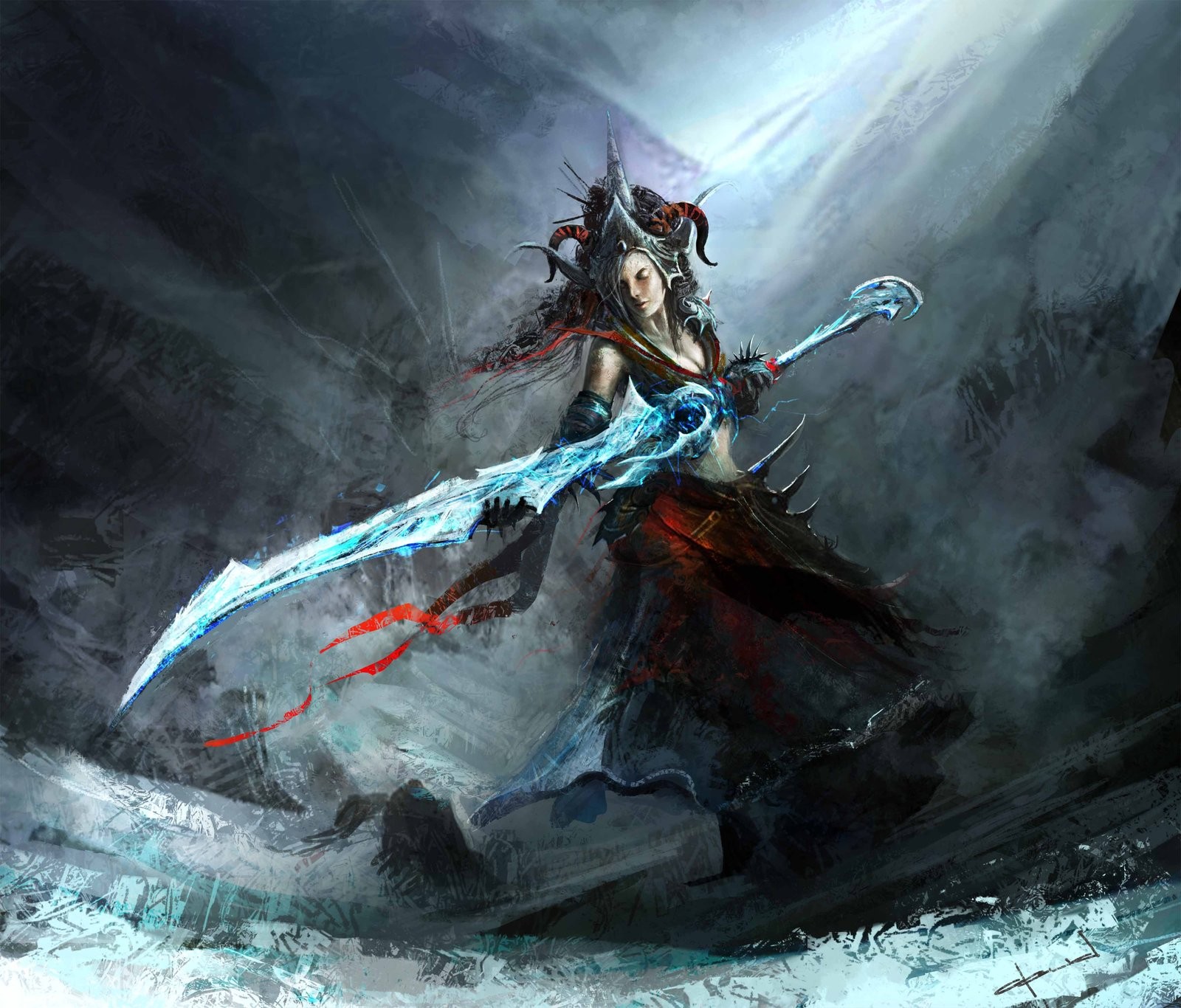 Fantasy girl with a glowing sword HD Wallpaper