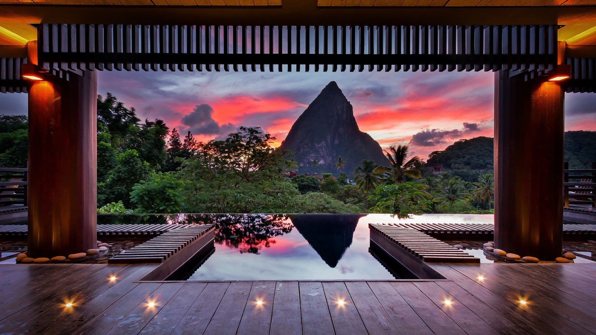 Hotel Chocolat, St. Lucia, Sunset Over Pitons HD Wallpaper