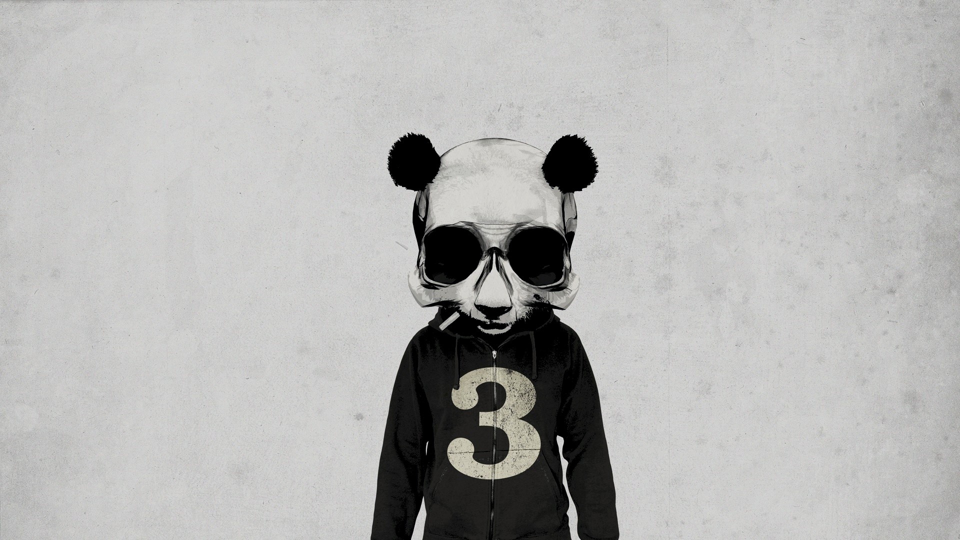 Panda skull wearing a hoodie with the number 3 HD Wallpaper