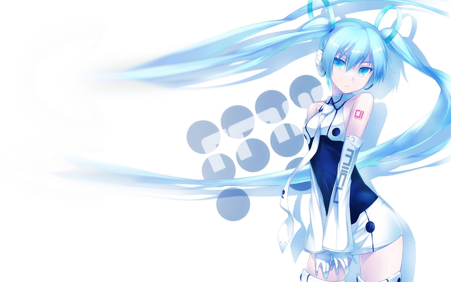 Hatsune Miku with blue twin tails and white outfit HD Wallpaper