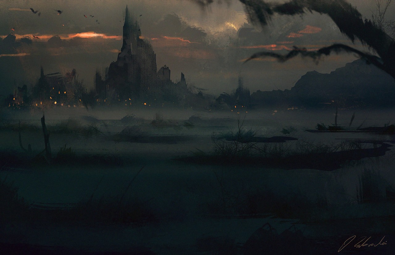 Fantasy landscape with castle and swamp by Darek Zabrocki HD Wallpaper