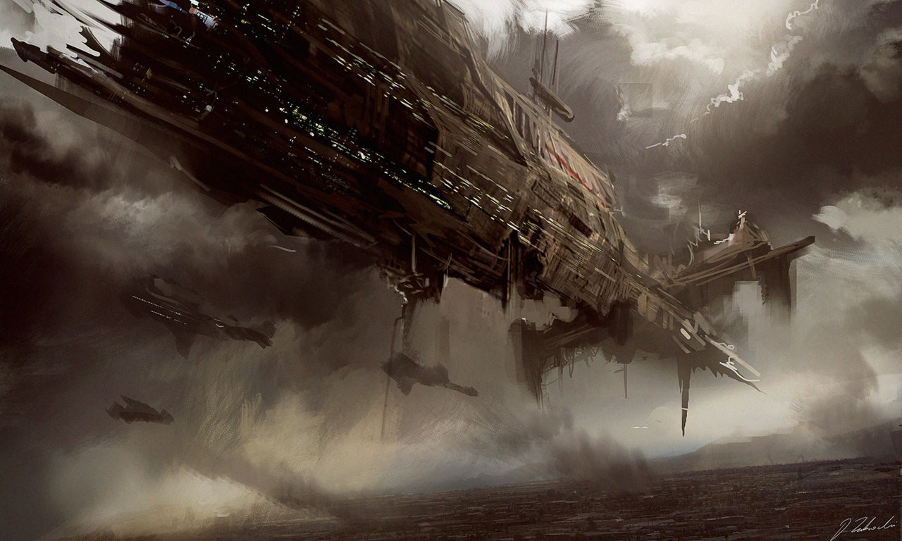 Darek Zabrocki science fiction spaceship in clouds HD Wallpaper
