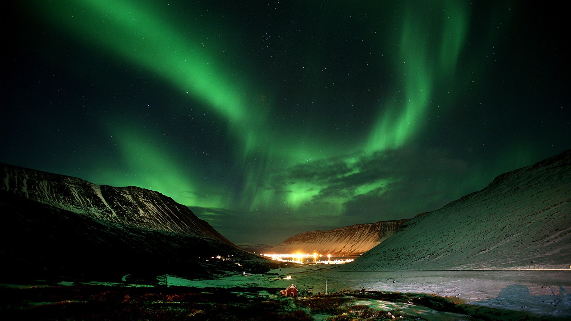 Aurora Borealis over a Norwegian Fjord HD Wallpaper