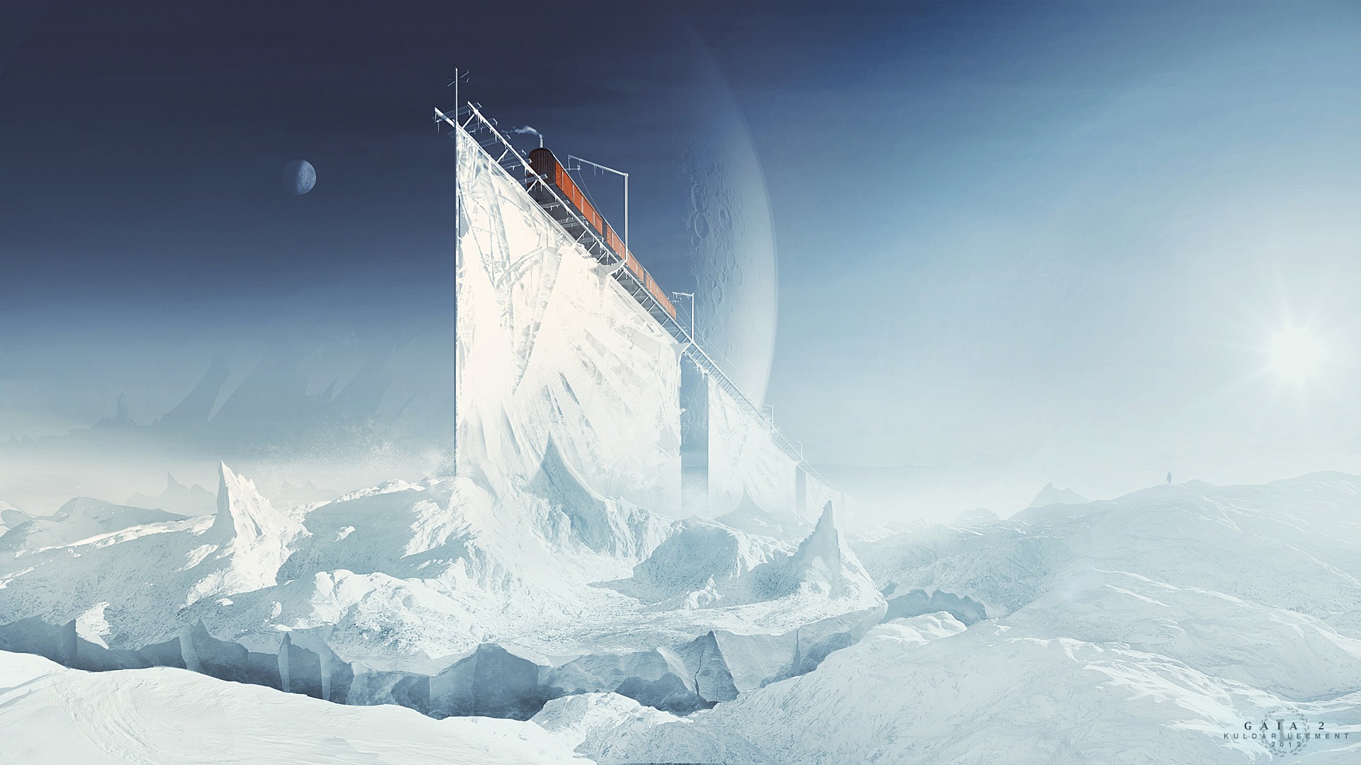 Kuldar Leement's digital art of an icy landscape with a train HD Wallpaper