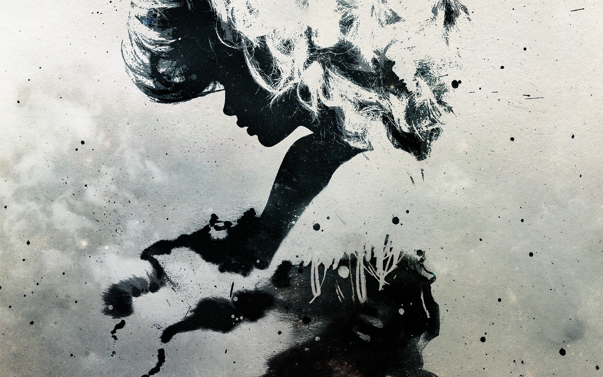Abstract silhouette of a woman with paint splatter HD Wallpaper