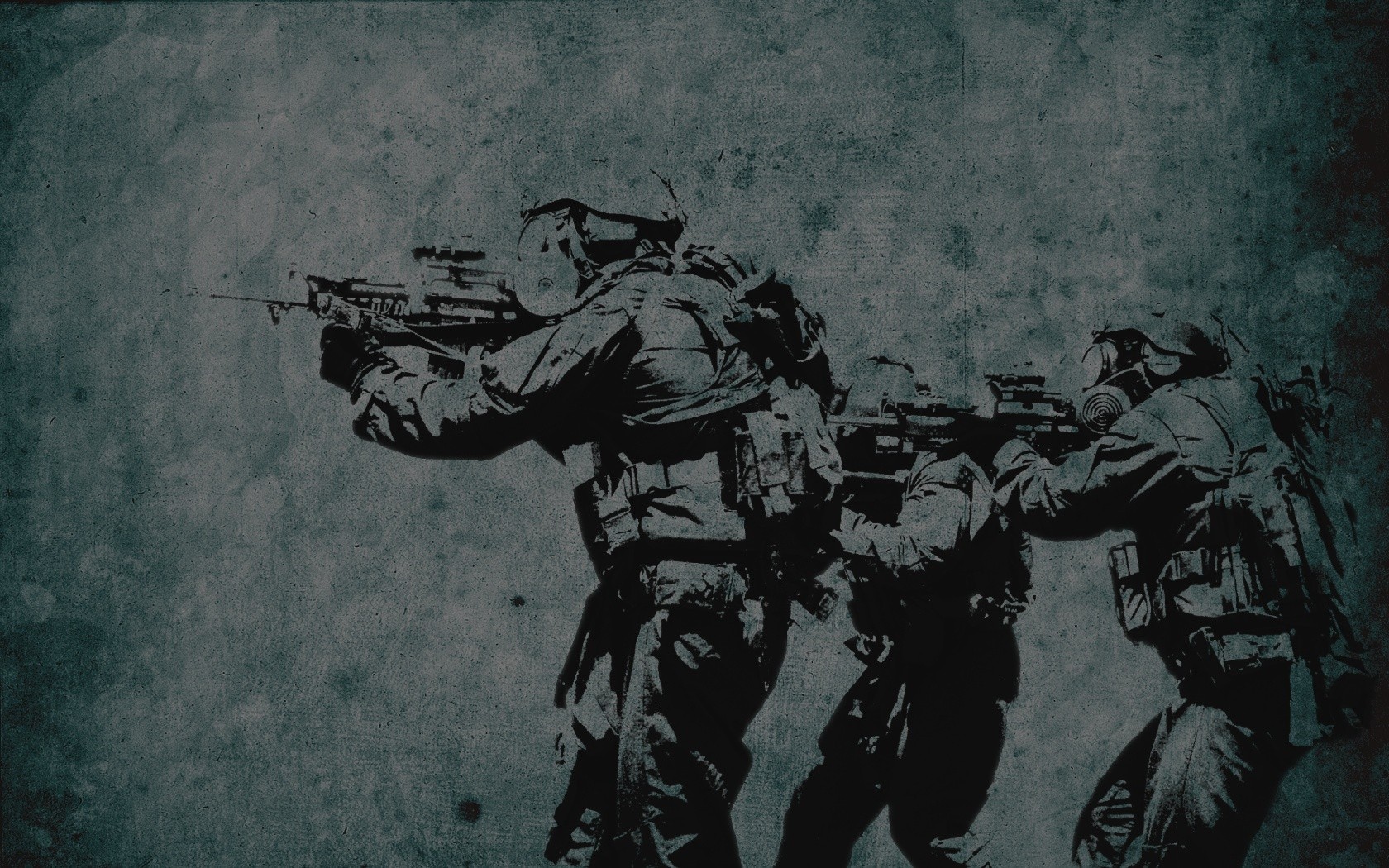 Soldiers in military gear with rifles on grunge background HD Wallpaper