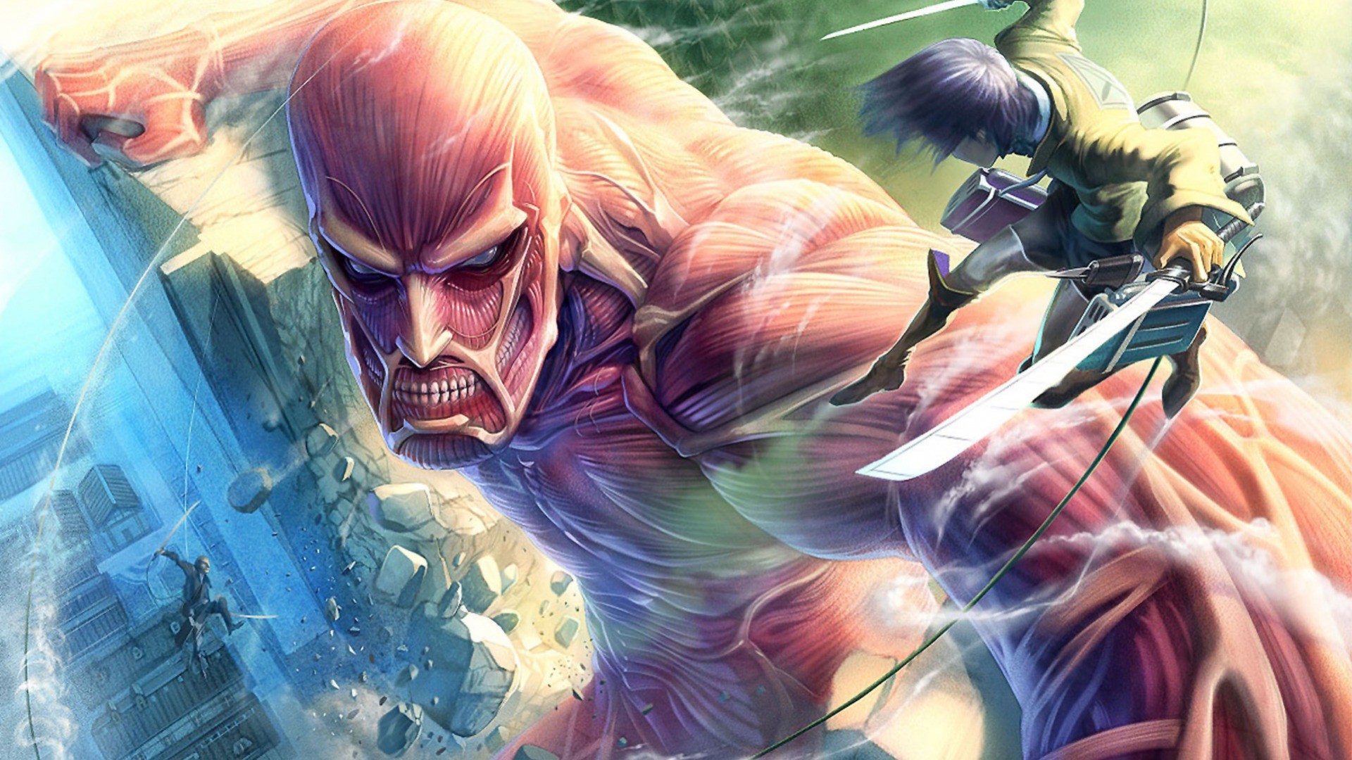 Colossal Titan and Mikasa Ackerman in Attack on Titan HD Wallpaper