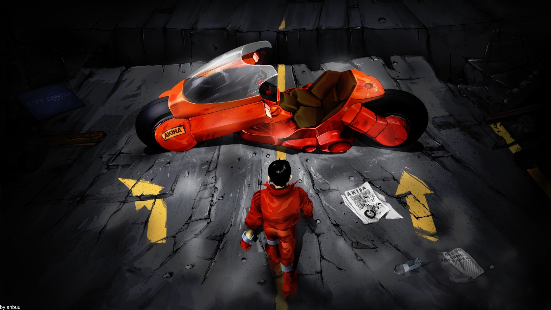 Kaneda's Akira Motorcycle and Character HD Wallpaper