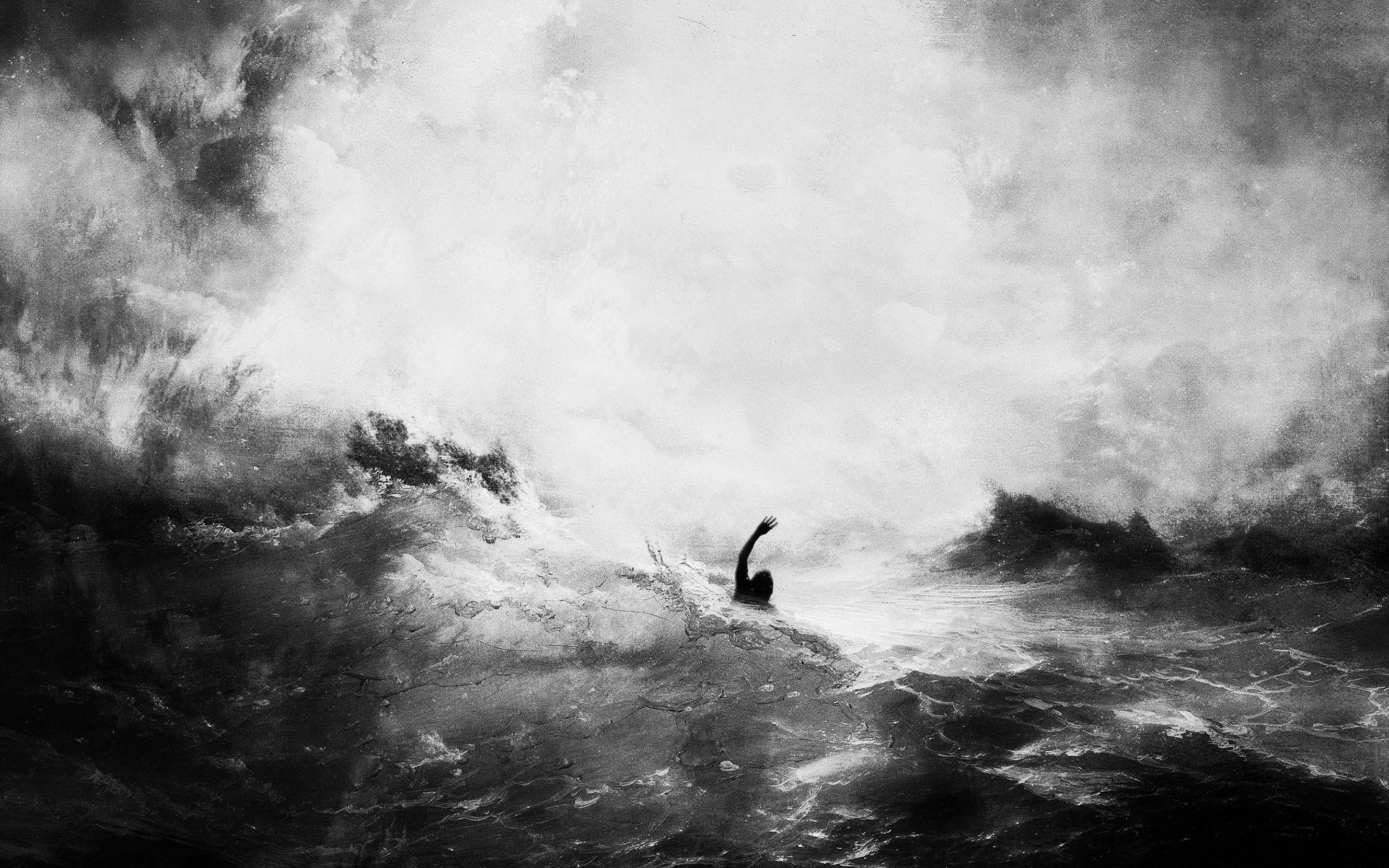Artwork by Alex Cherry of a person in the sea HD Wallpaper