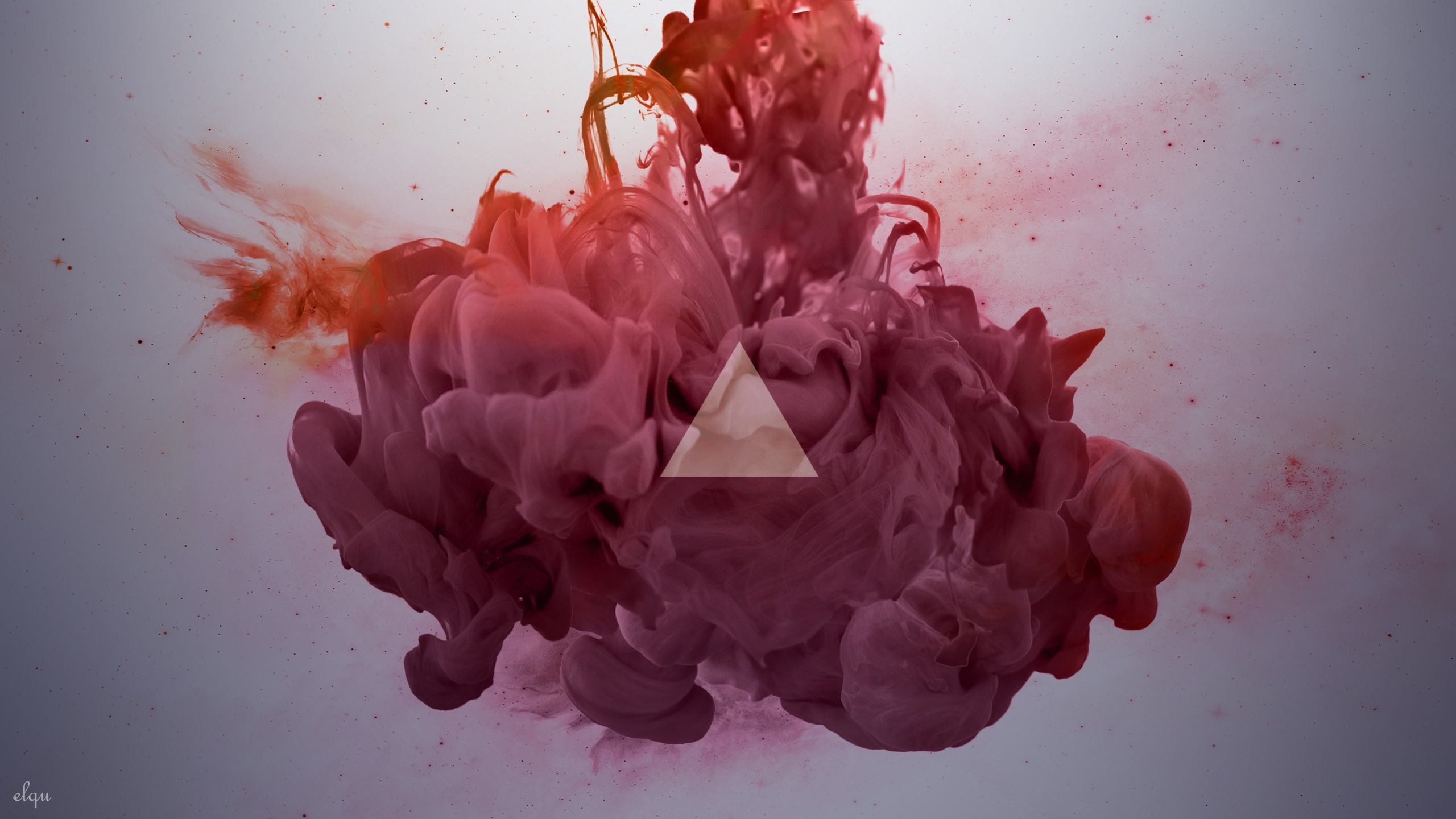 Red and pink ink cloud with triangle overlay HD Wallpaper
