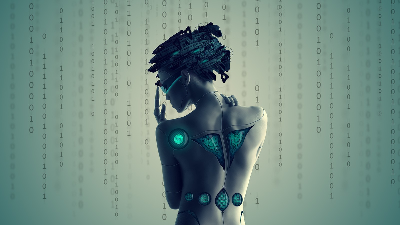 Cyborg Woman with Binary Code Background HD Wallpaper