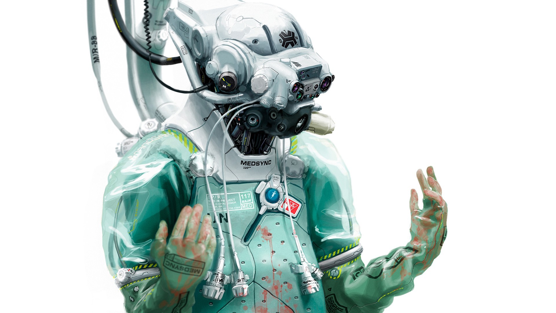 Cyberpunk robot doctor with medical equipment HD Wallpaper