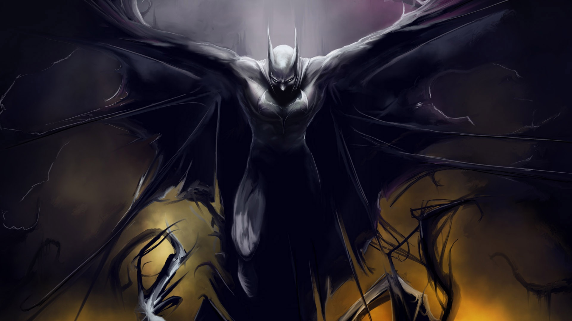 Batman with dark, tattered wings HD Wallpaper
