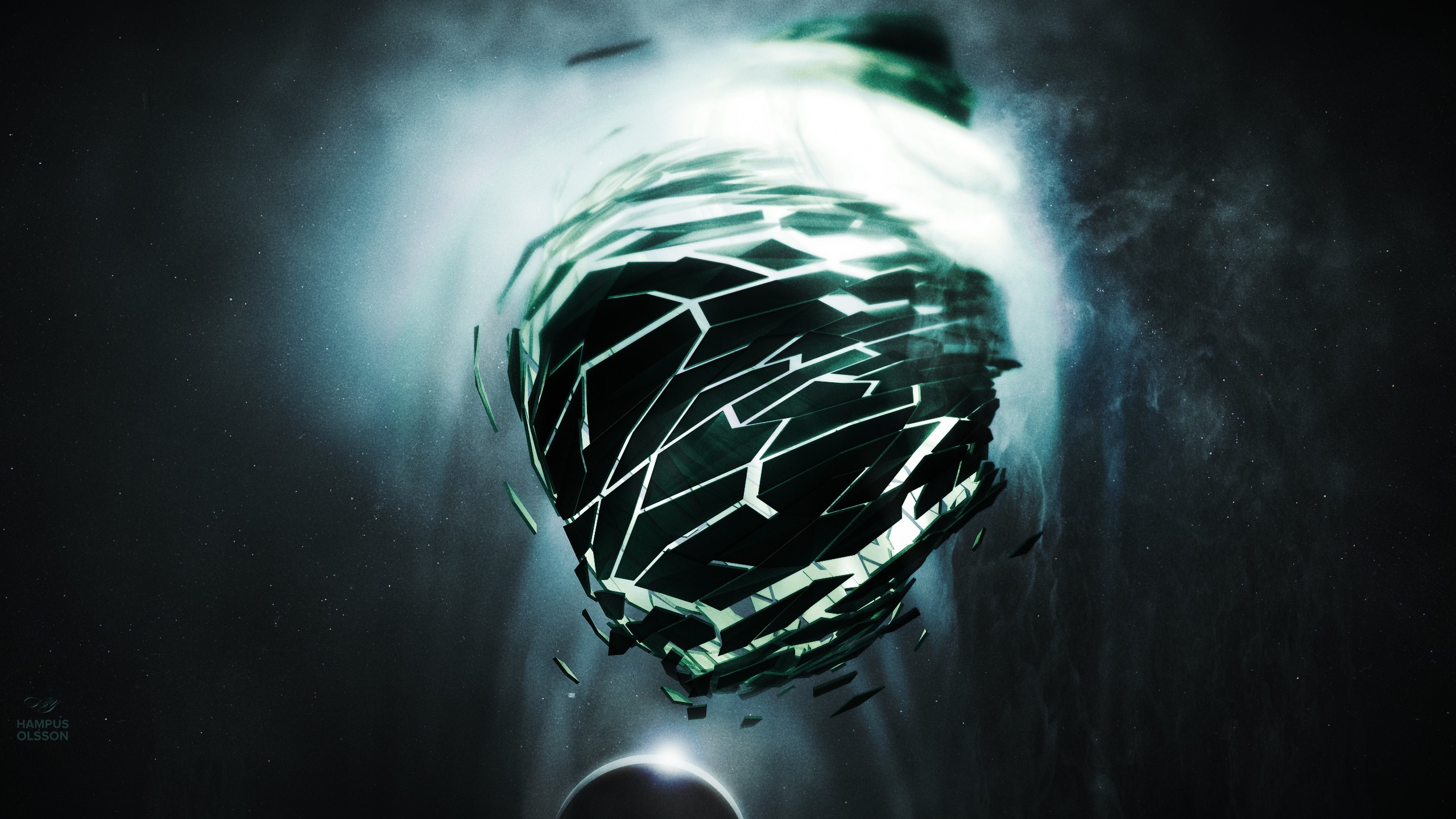 Fragmenting Sphere in Deep Space HD Wallpaper