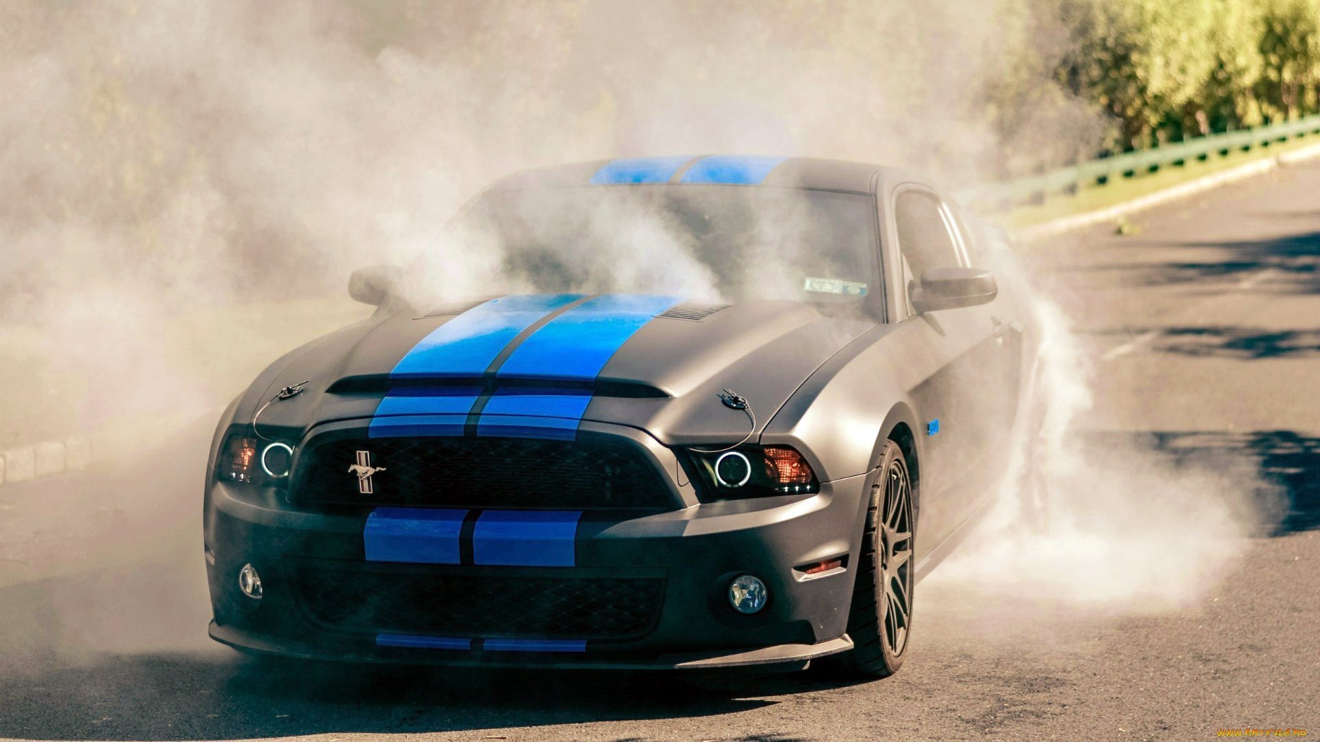 Ford Mustang doing a burnout with smoke HD Wallpaper