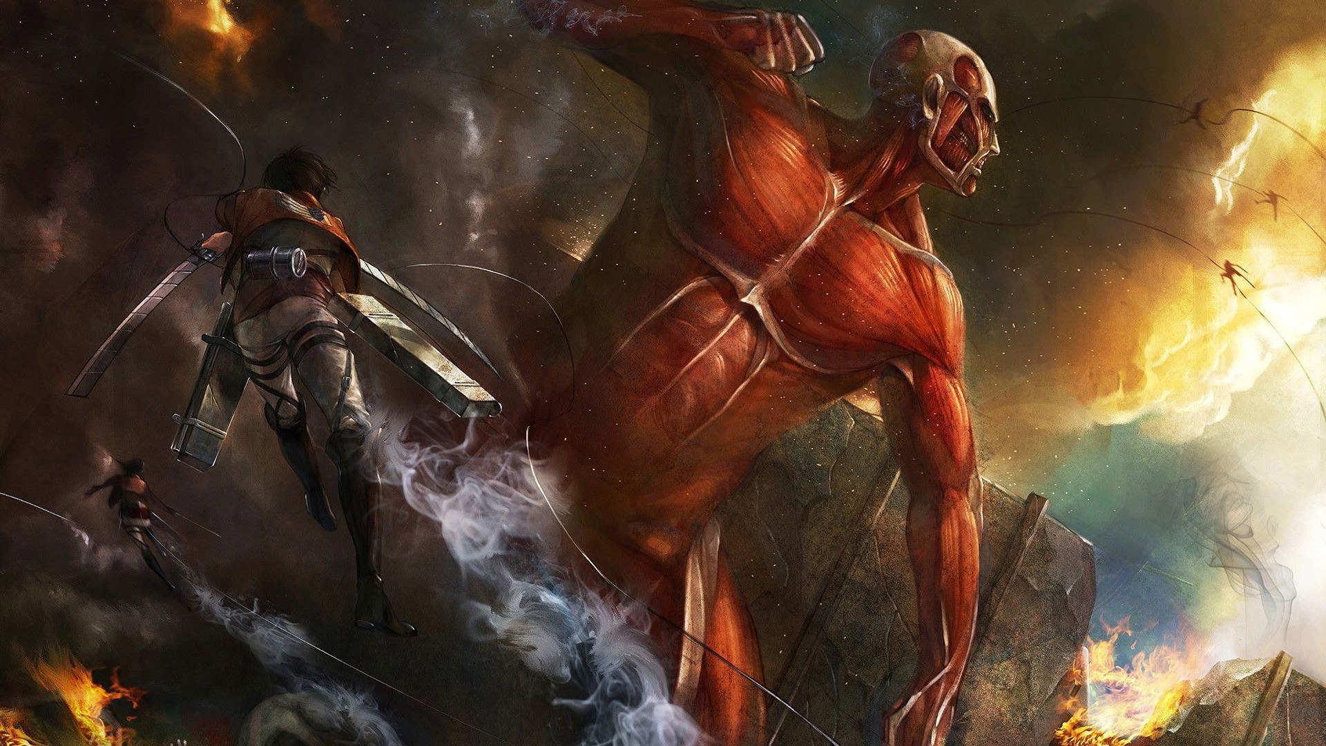 Attack on Titan Colossal Titan and Mikasa Ackerman HD Wallpaper