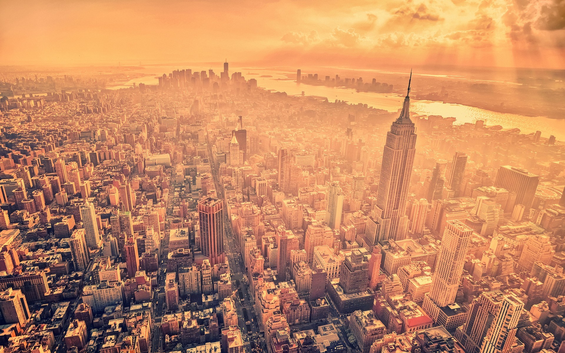 Aerial view of New York City with Empire State Building HD Wallpaper