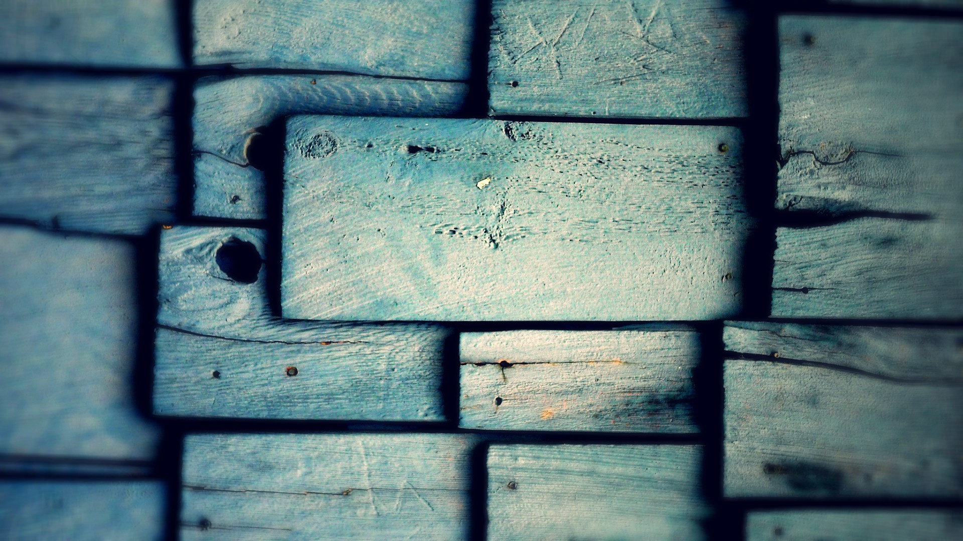Close-up of weathered blue wooden planks with nails HD Wallpaper