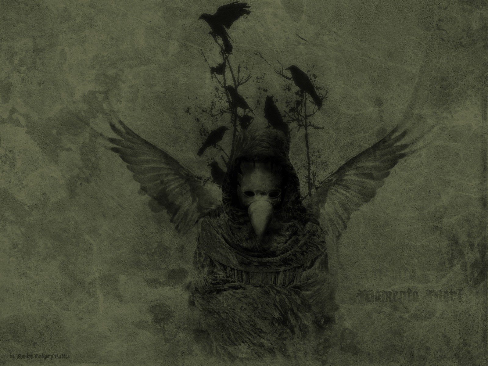 Plague Doctor with Birds and Wings HD Wallpaper