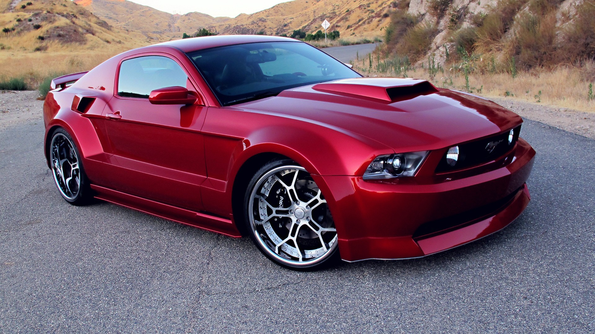 Red Ford Mustang with custom body kit HD Wallpaper