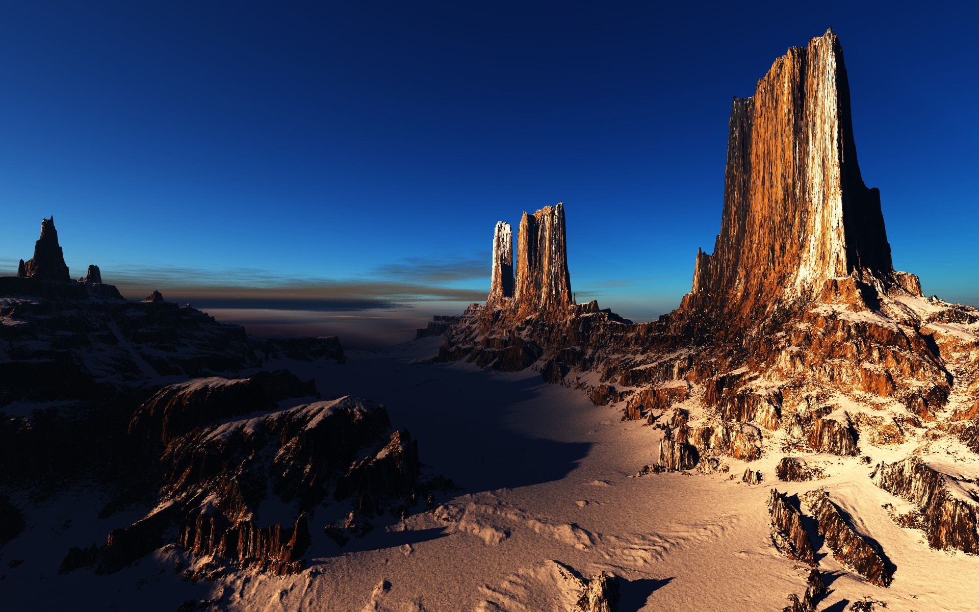 Desert landscape with rock formations under a blue sky HD Wallpaper