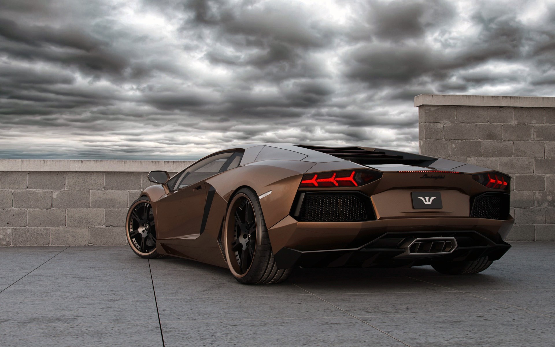 Brown Lamborghini Aventador parked on concrete HD Wallpaper