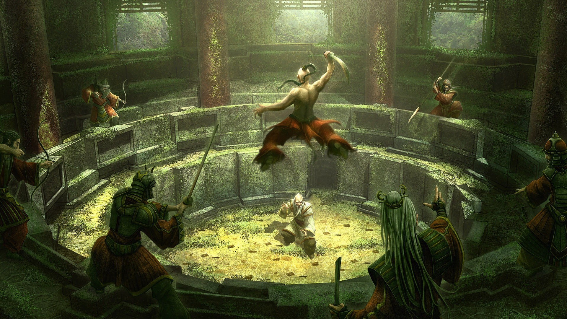 Warriors fighting in an ancient arena HD Wallpaper