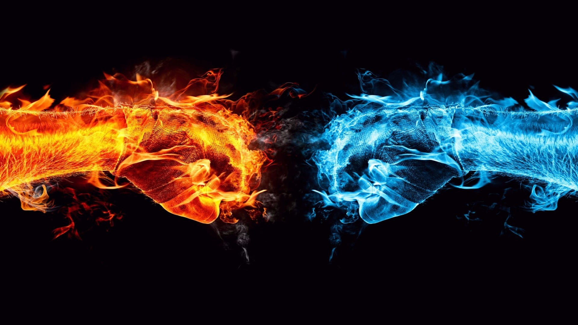 fire, ice and fire, digital art, ice, fists HD Wallpaper