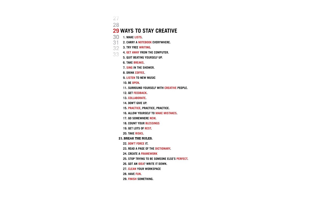 29 Ways to Stay Creative List HD Wallpaper