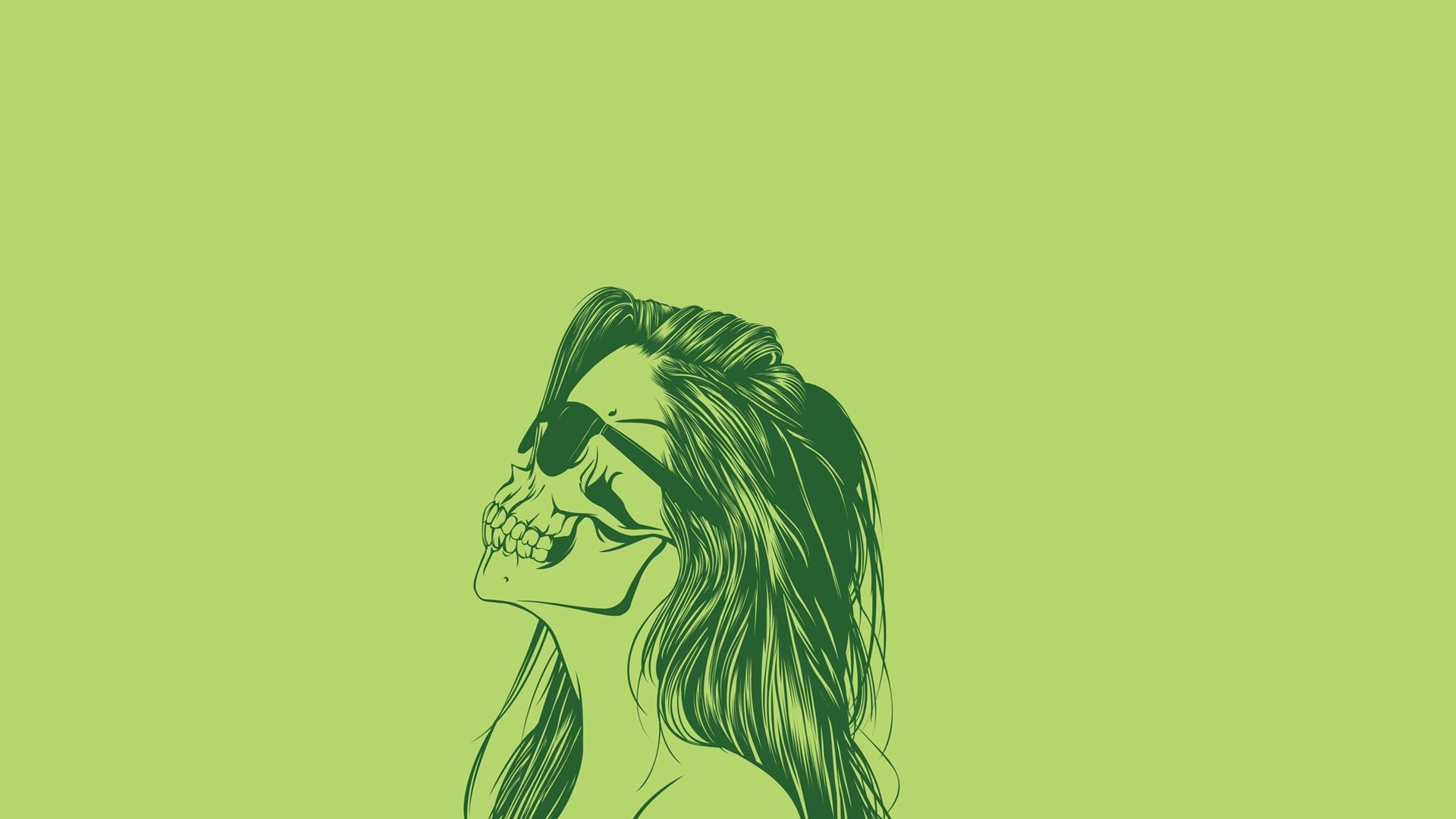 Artwork of a woman with skull face and sunglasses HD Wallpaper