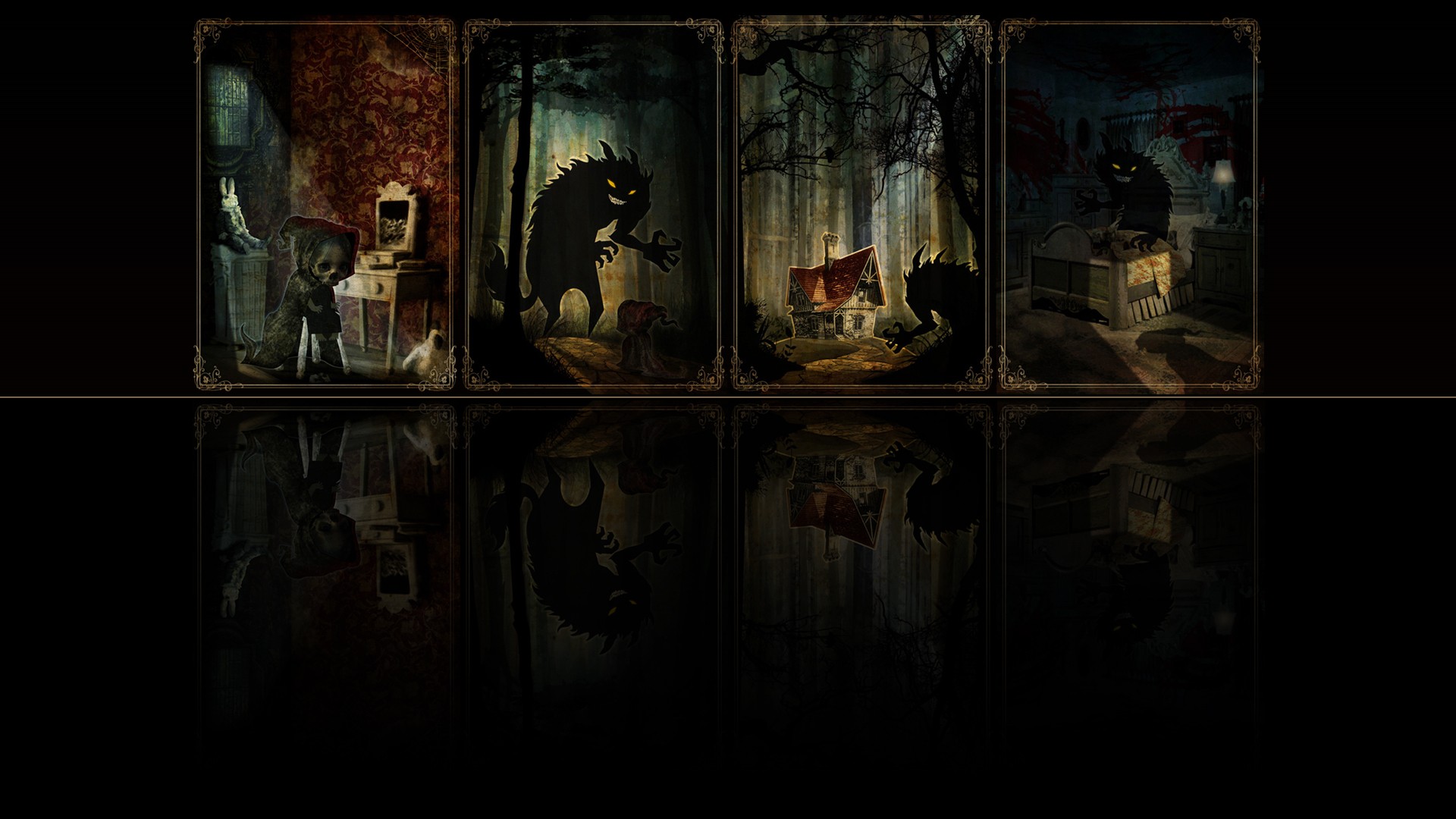 Little Red Riding Hood and the Wolf Fantasy Art Collage HD Wallpaper