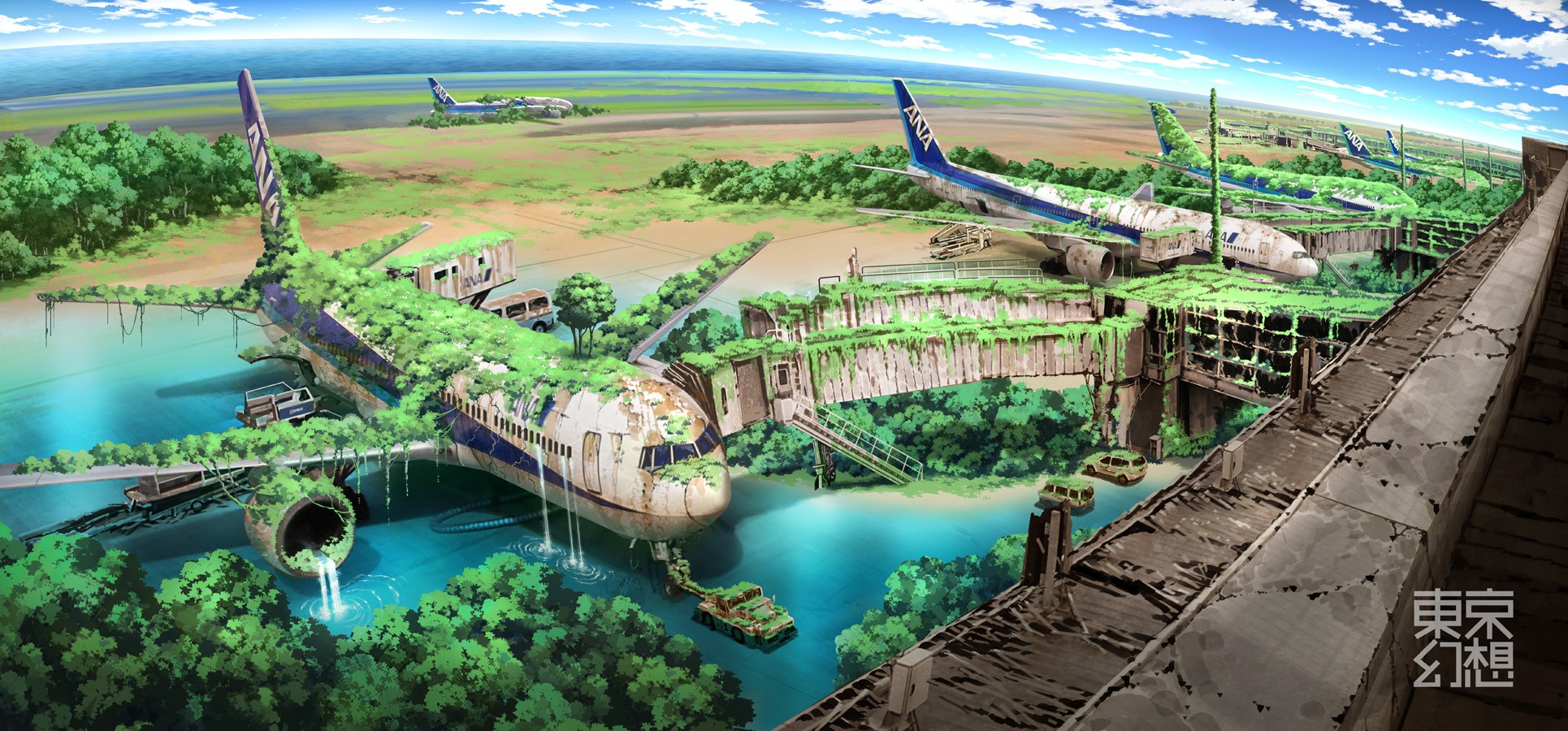 Abandoned airport with overgrown airplanes HD Wallpaper