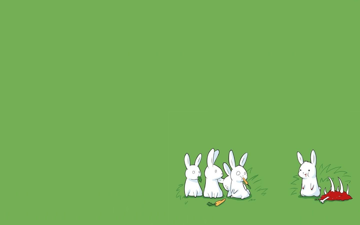 Rabbits and a bloody carcass on a green background HD Wallpaper