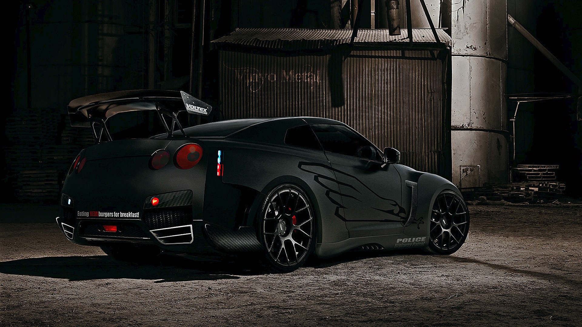 Black Nissan GT-R with custom body kit and decals HD Wallpaper