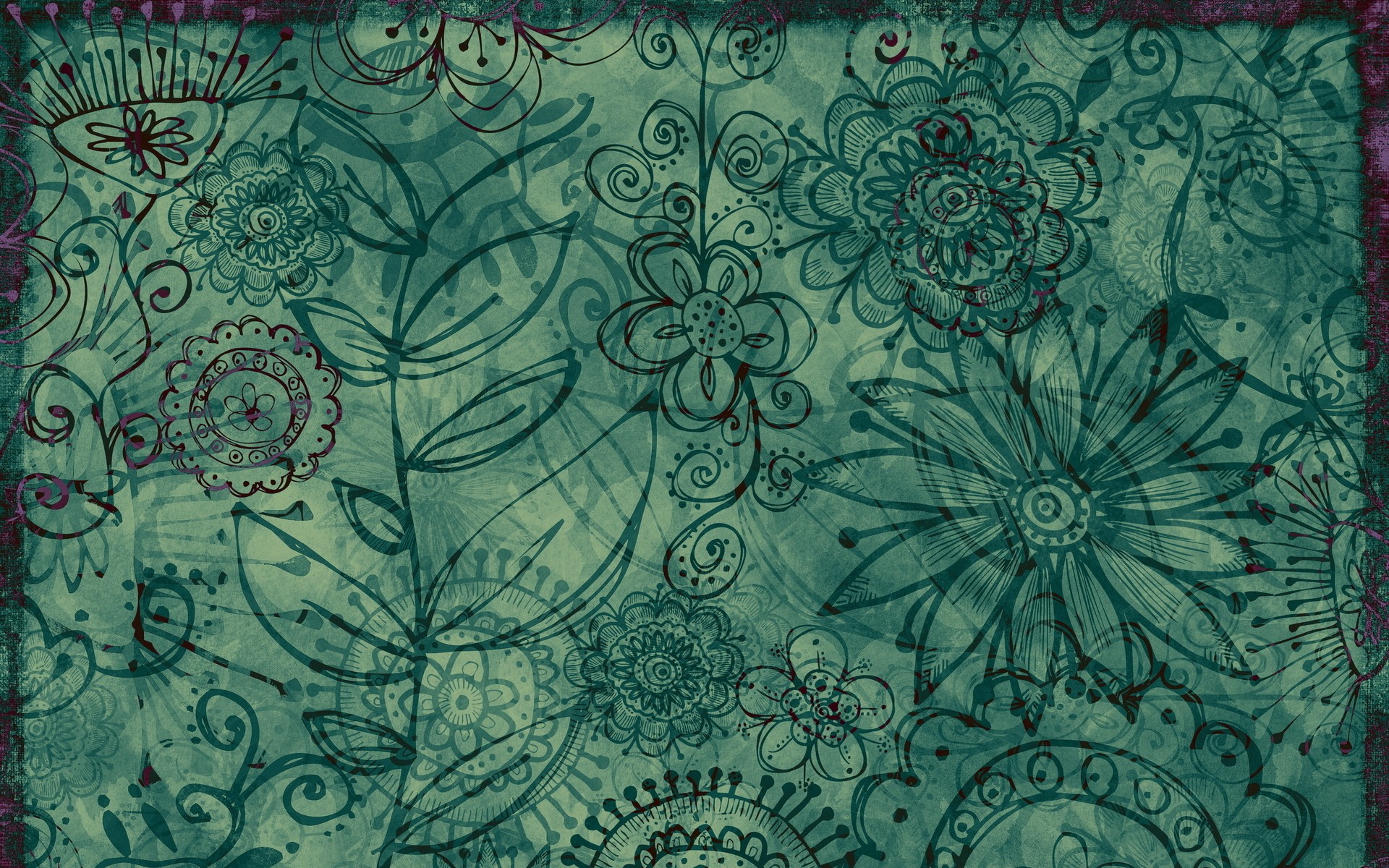 Teal and purple floral pattern with grunge texture HD Wallpaper