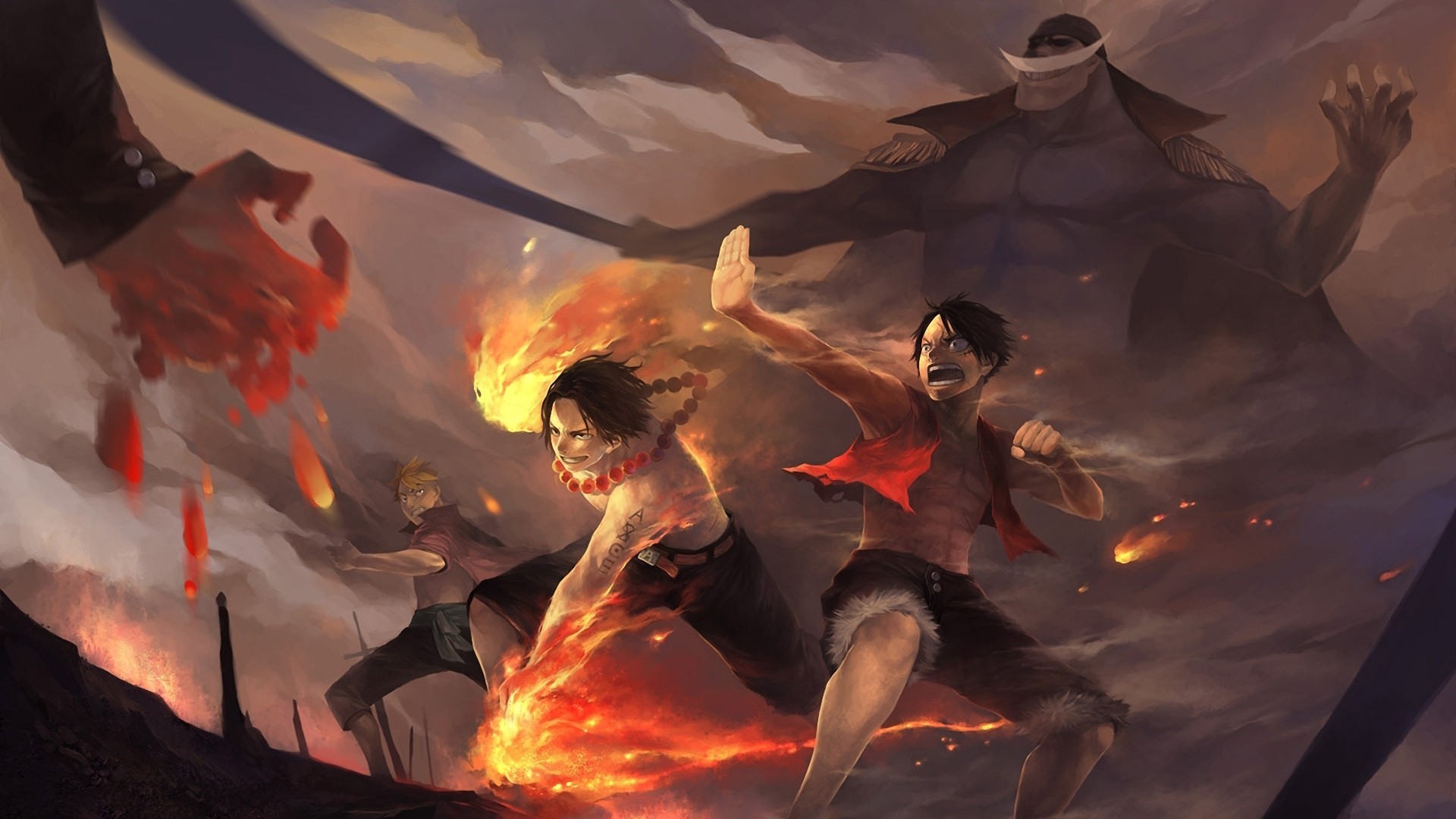Portgas D. Ace, Whitebeard, One Piece, Edward Newgate, Monkey D. Luffy, Marco, anime HD Wallpaper