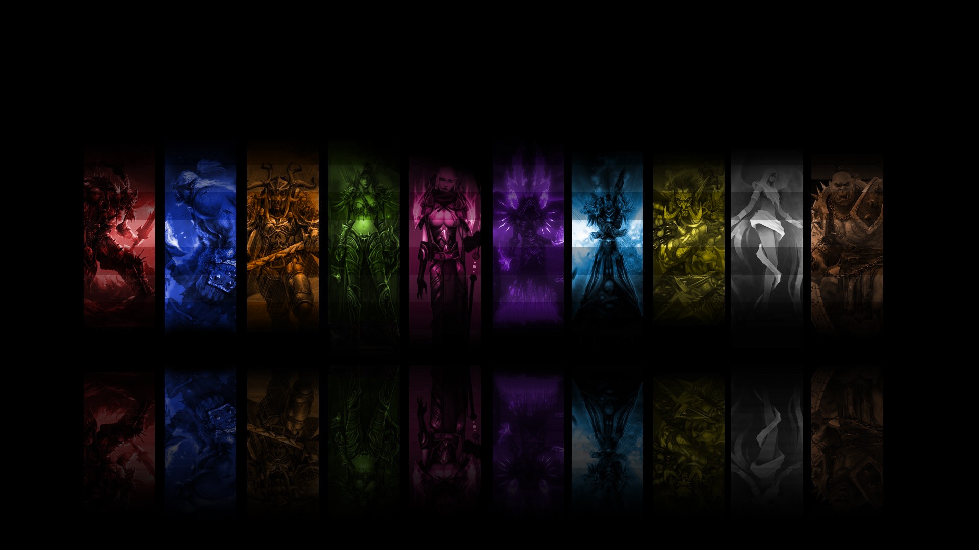 World of Warcraft characters in colorful vertical panels HD Wallpaper