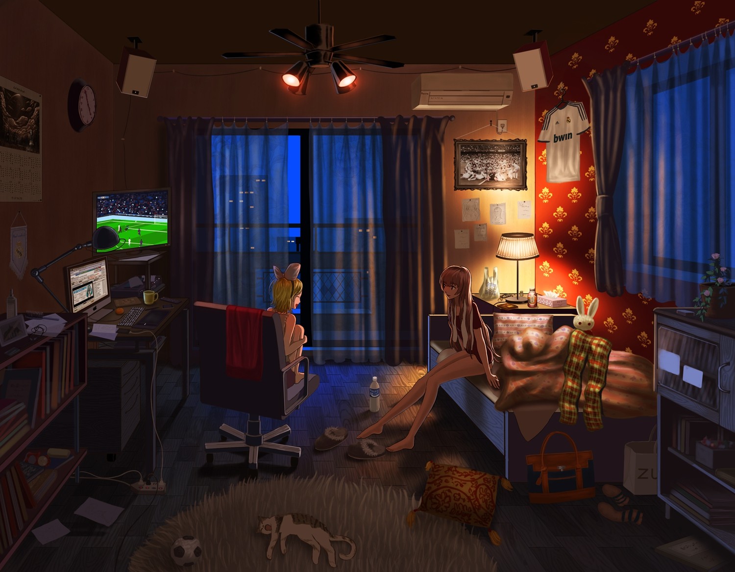 Megurine Luka and Kagamine Rin in a bedroom HD Wallpaper