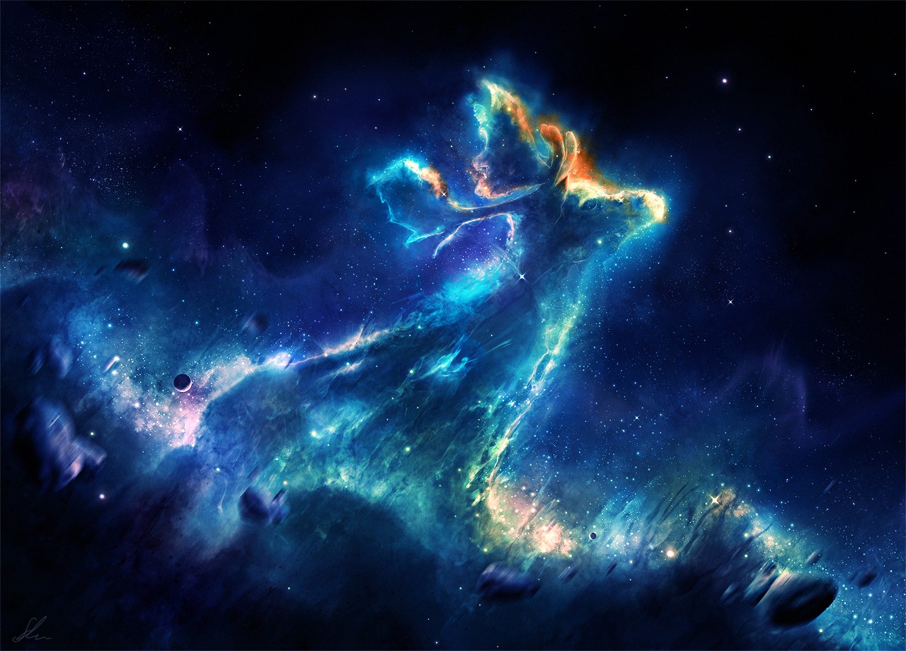 Nebula in the shape of a deer in outer space HD Wallpaper