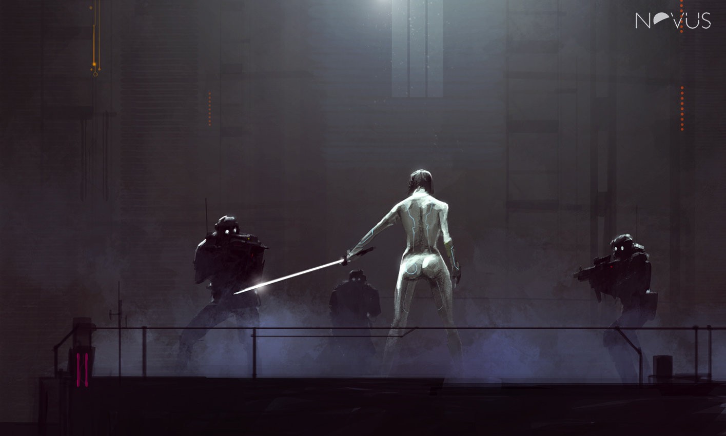 Jakub Różalski's digital art of a futuristic battle HD Wallpaper