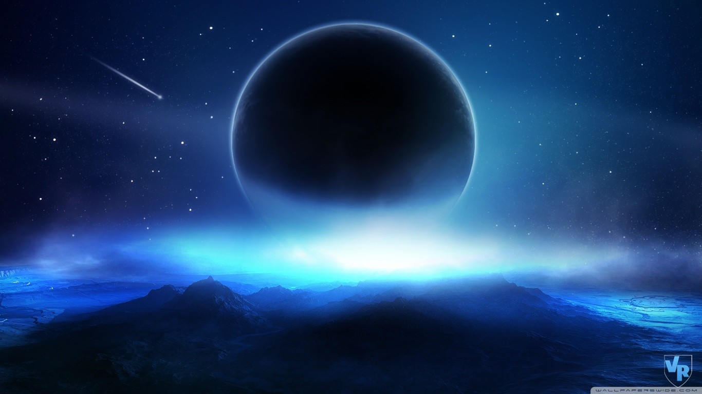 Space art with a planet, stars, and a shooting star HD Wallpaper