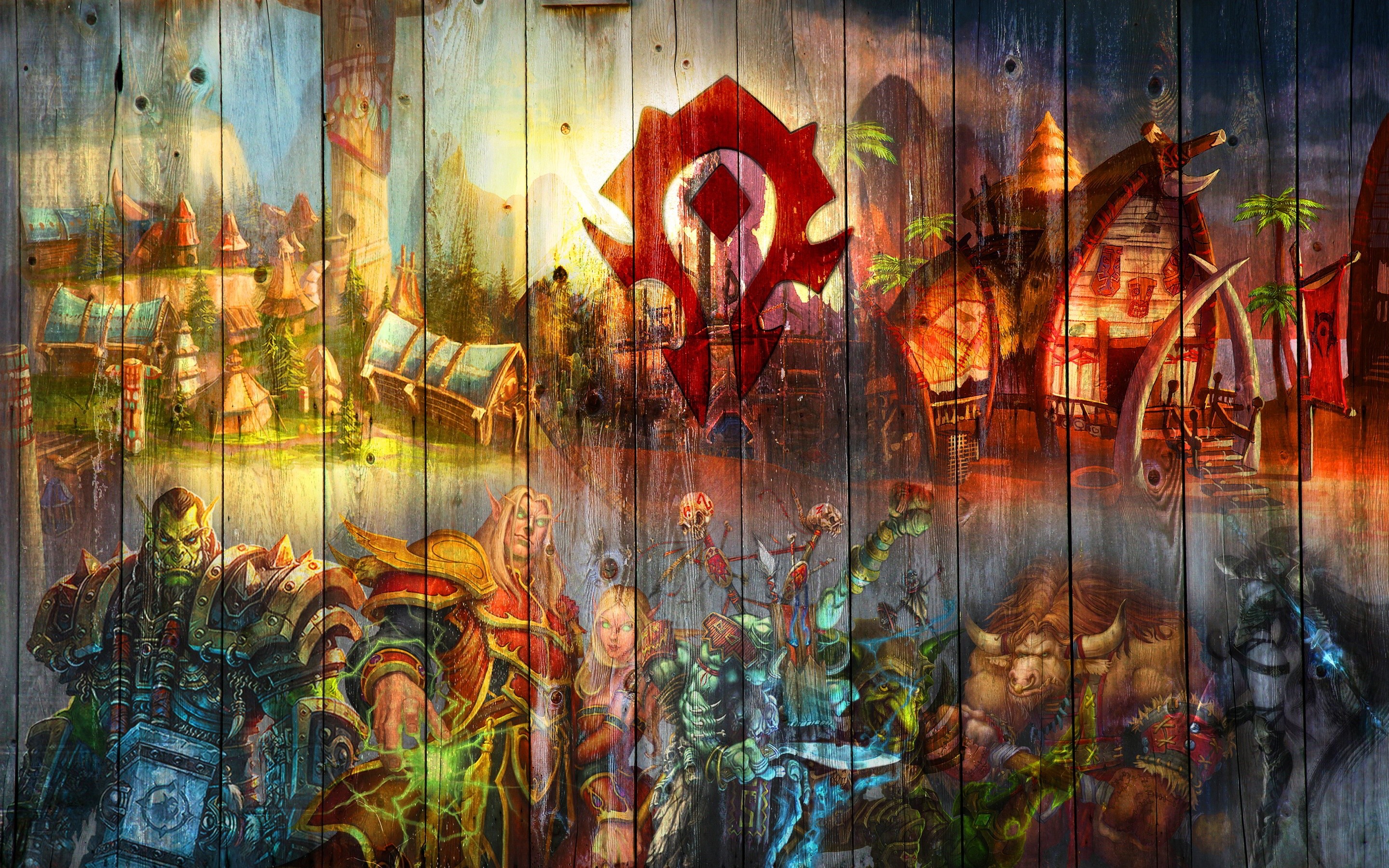 World of Warcraft Horde characters and villages mural HD Wallpaper