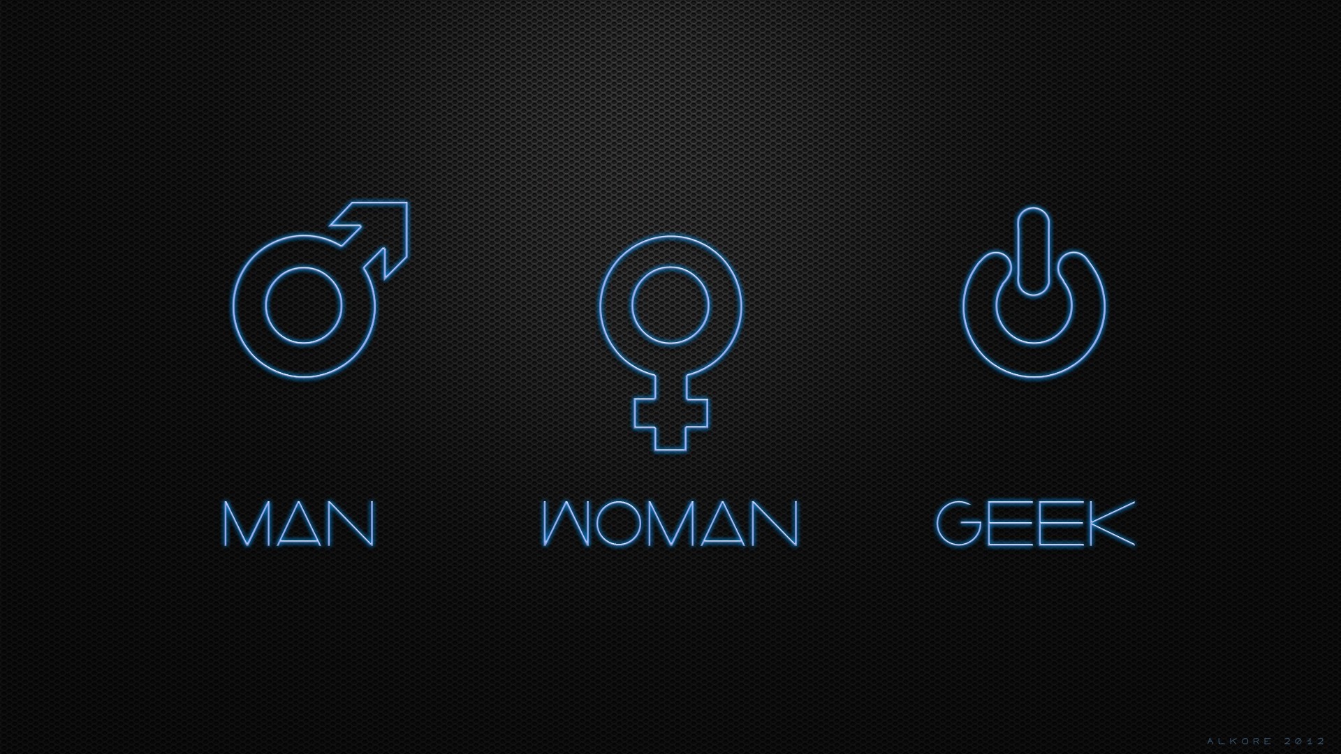 Man, Woman, and Geek symbols on a dark background HD Wallpaper