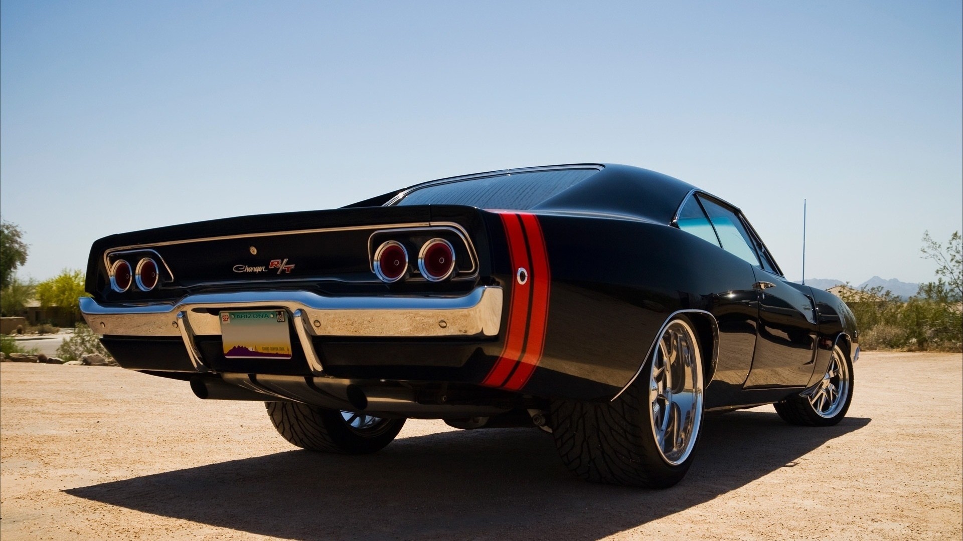 Black 1968 Dodge Charger R/T with Red Stripes HD Wallpaper