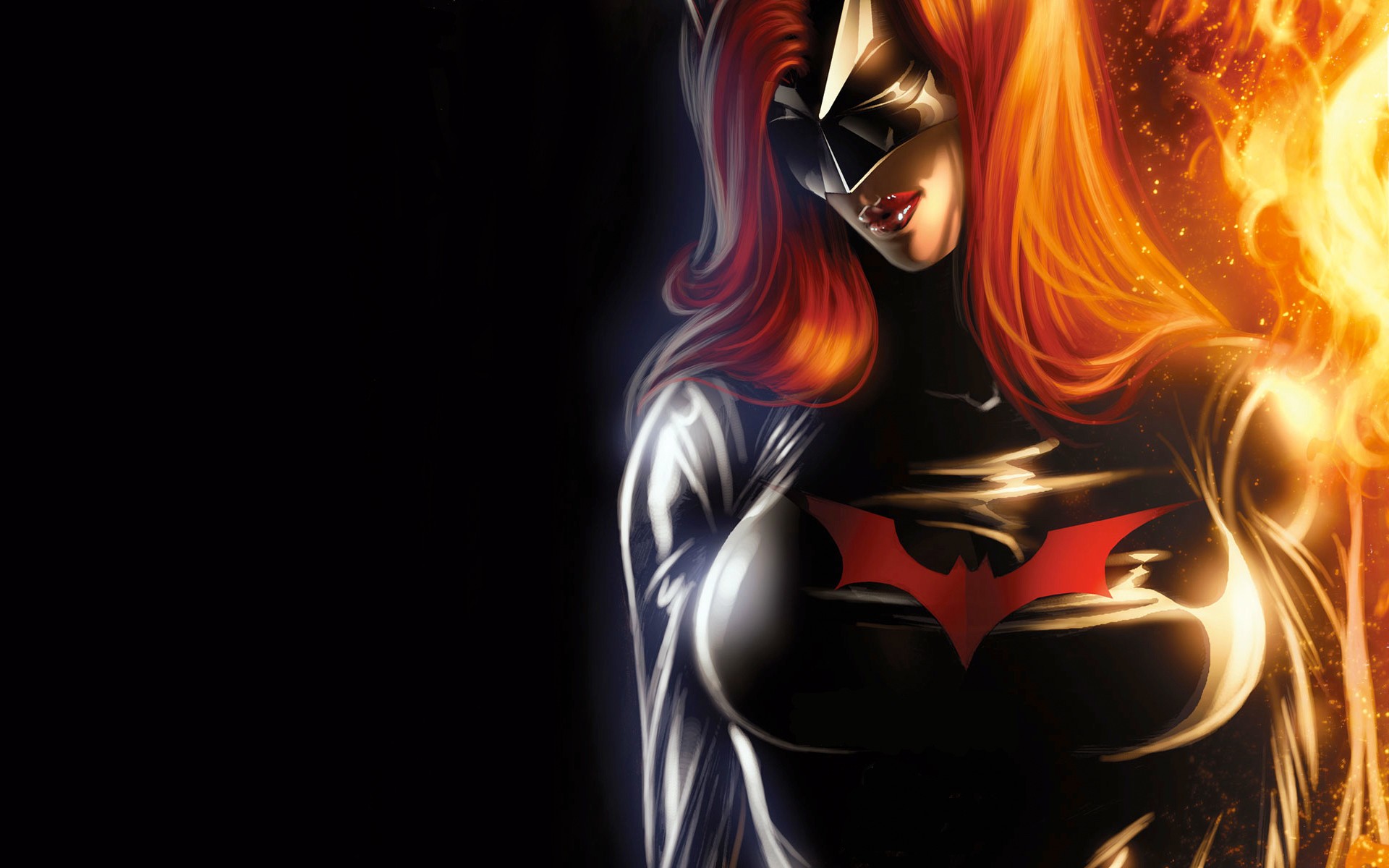 Batwoman with fiery hair and mask HD Wallpaper
