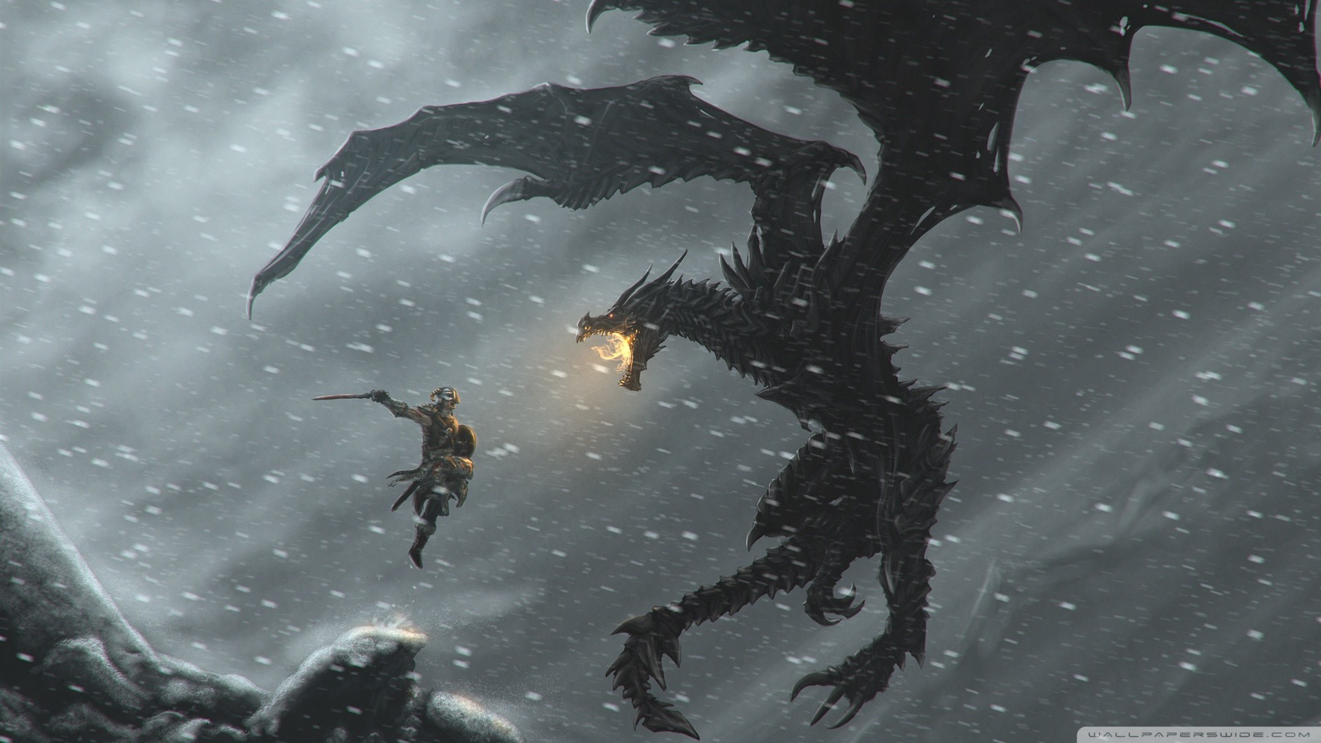 The Elder Scrolls V: Skyrim Dragon Battle HD Wallpaper