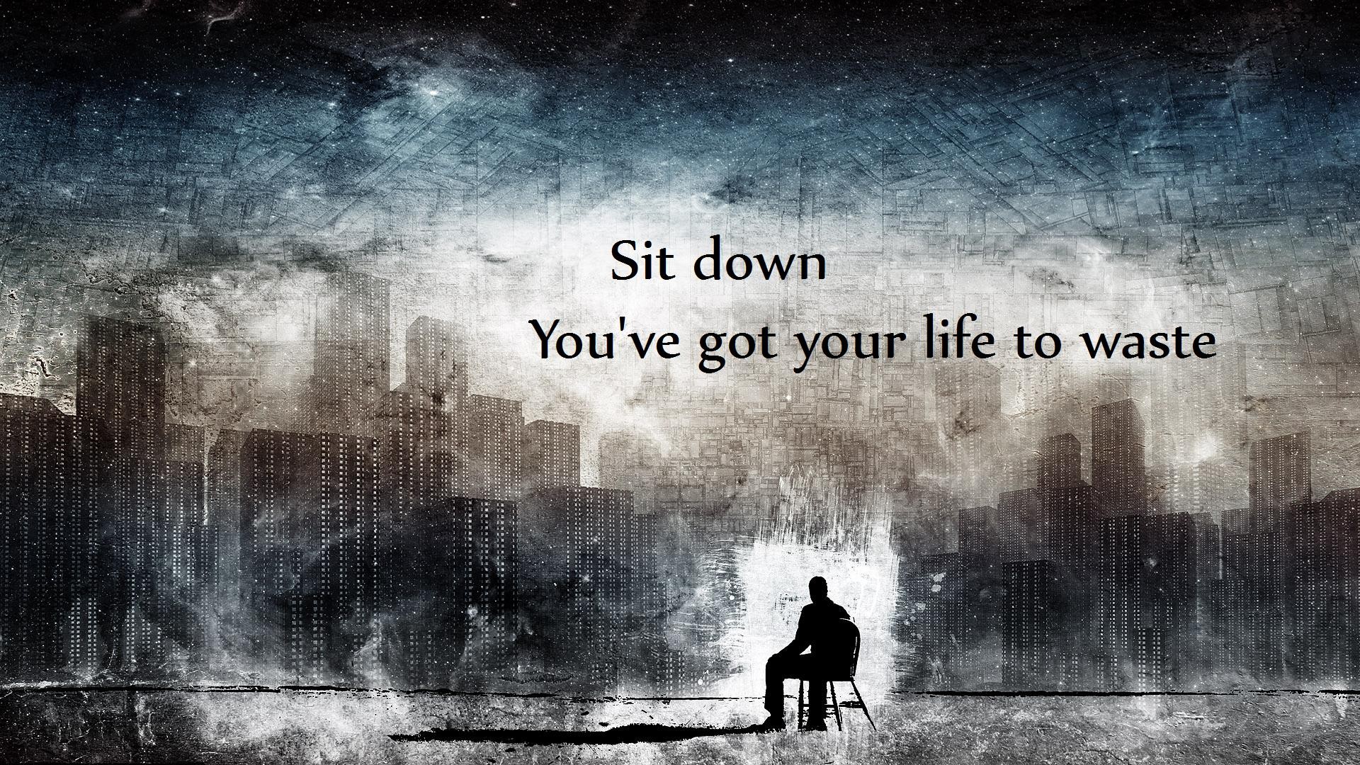 Man sitting in a chair with cityscape and quote HD Wallpaper
