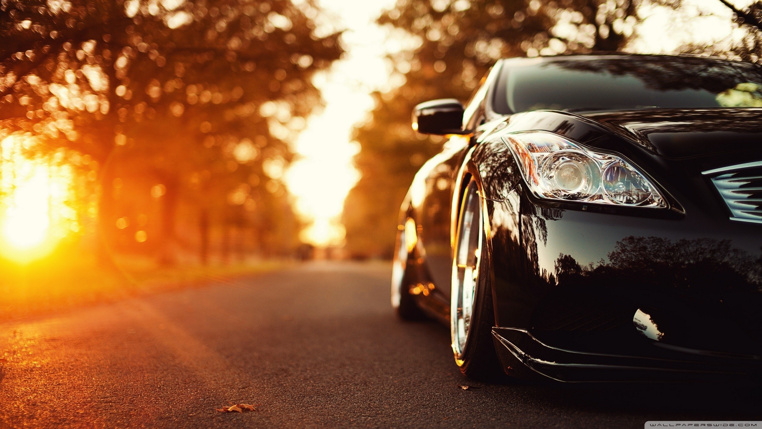 Black Lexus car at sunset on a road HD Wallpaper