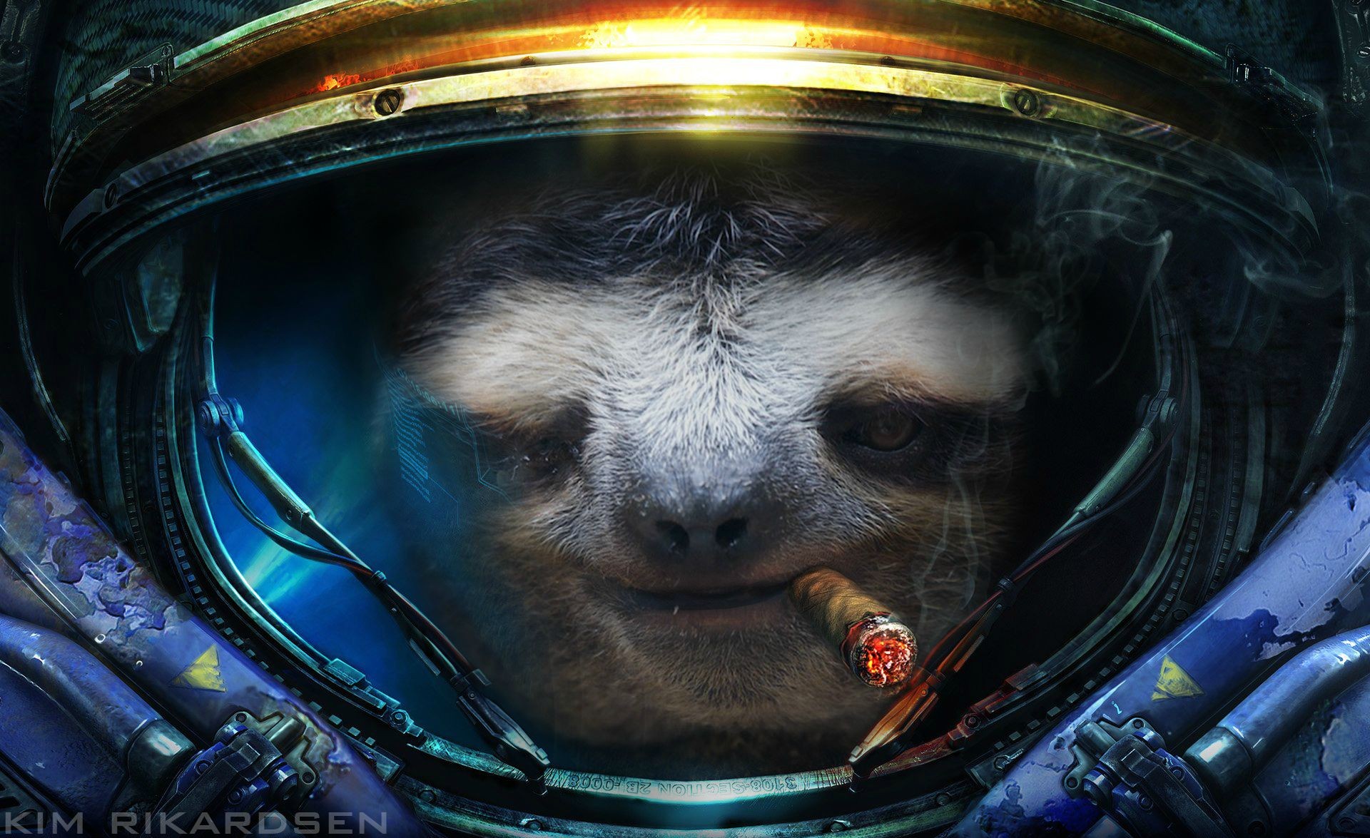 Sloth in Starcraft II Marine Armor Smoking a Cigar HD Wallpaper