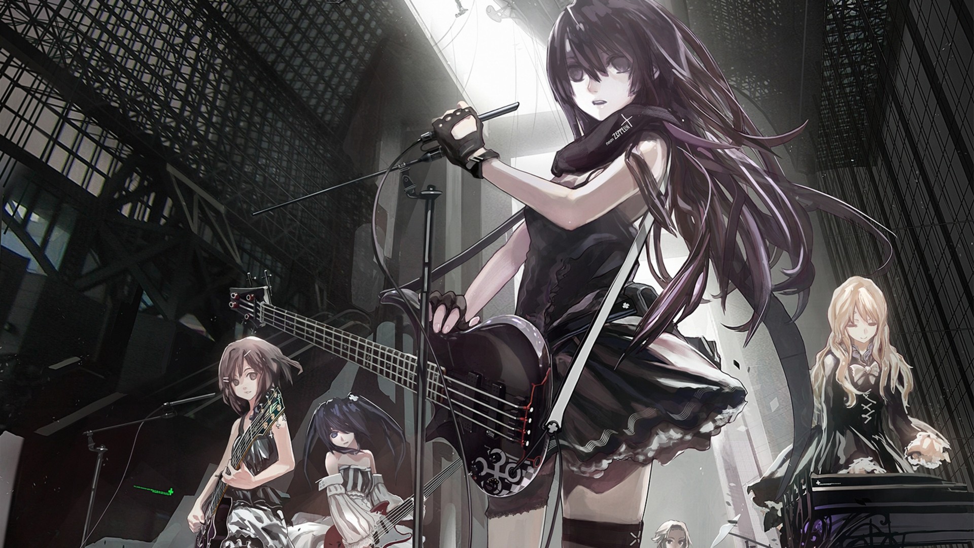 Anime band performing on stage with instruments HD Wallpaper